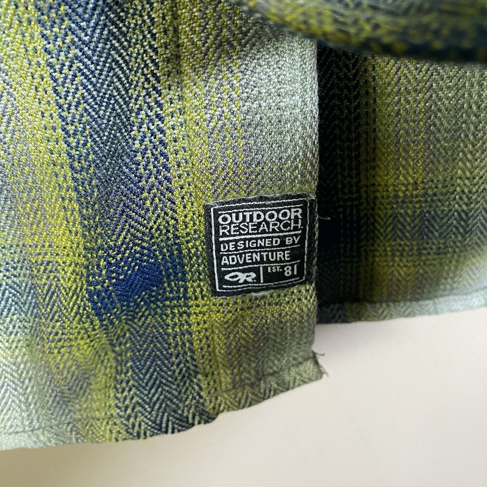 Outdoor Research Shirt Men Large Green Plaid Long Sleeve Metal Button Up Collar - Picture 7 of 15